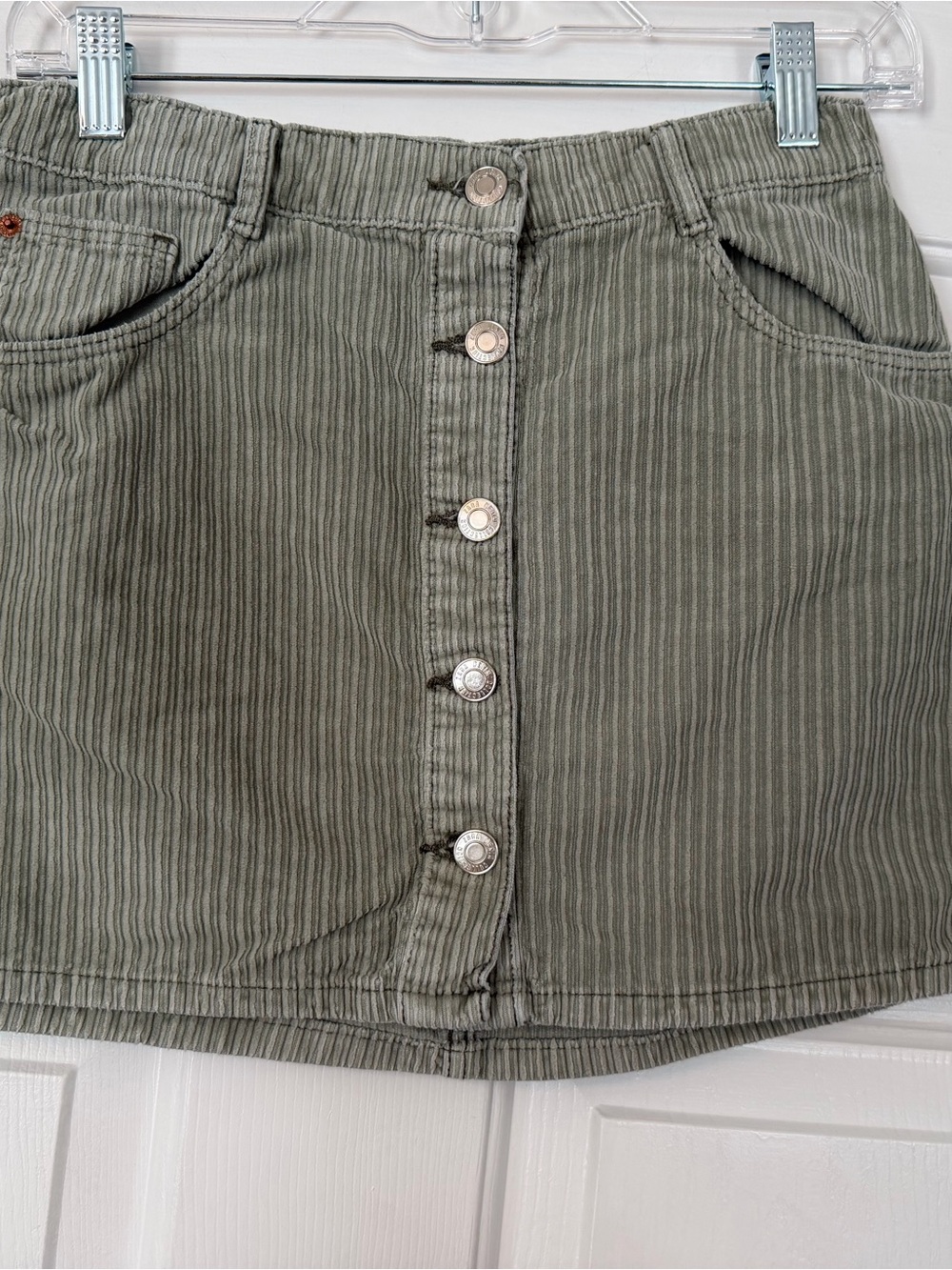 ZARA Sage Olive Green Corduroy Button Front Mini Skirt Girls 13-14 / Womens XS